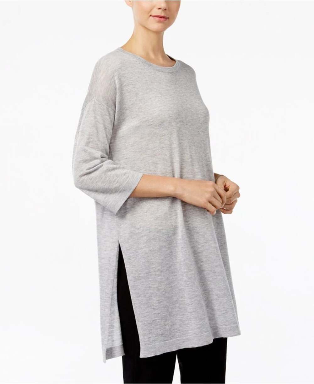 Eileen Fisher Three-Quarter-Sleeve Tunic Sweater US L EU 42 Womens Gray $228